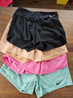 Nike Women's Dri-FIT Layered Running Shorts - Black, Peach, Pink, Mint Small
